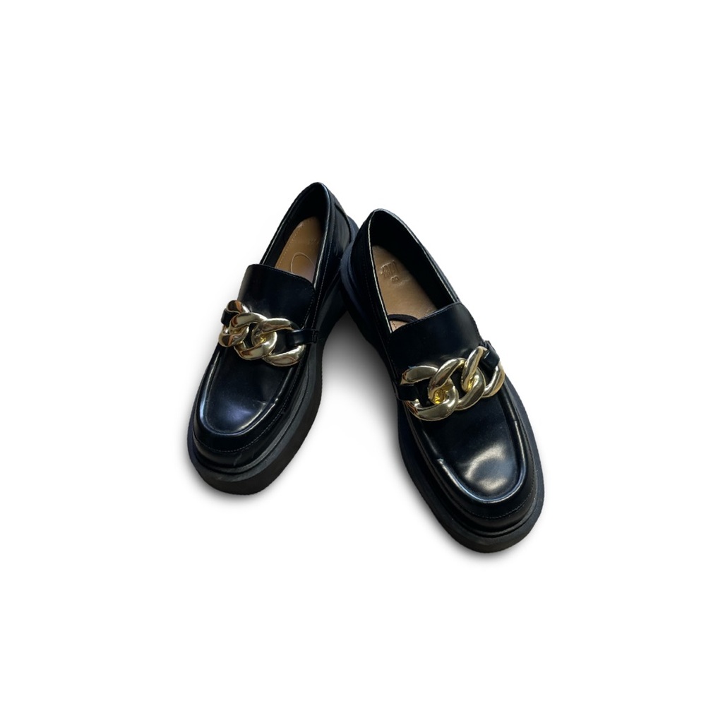 Black Loafers with Gold Chain Accent